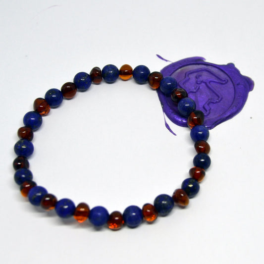 Parlak Konyak Kehribar ve Lapis Lazuli Taşlı, 19 cm, Baltık Kehribarı Yetişkin Bilekliği - beneklifil